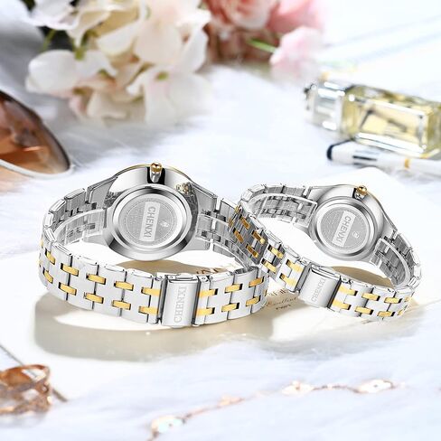 ساعات زوجين فاخرة من JewelryWe باللون الذهبي والفضي من الفولاذ المقاوم للصدأ بتقويم كوارتز وحجر الراين ومجموعة ساعات له، للذكرى السنوية والزفاف وعيد الحب in Kuwait