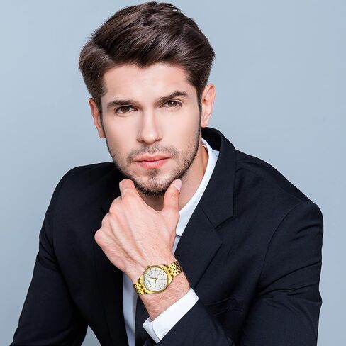 JewelryWe Luxury Couple Watches Gold-Silver Tone Stainless Steel Quartz Calendar Wristwatch Rhinestone His and Her Watch Set, for Anniversary, Wedding, Valentine's Day in Kuwait