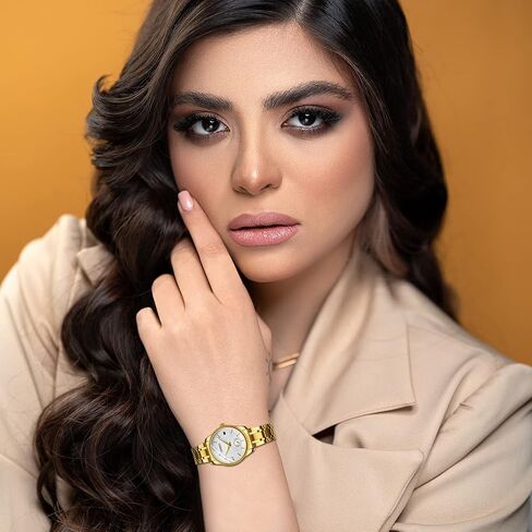 JewelryWe Luxury Couple Watches Gold-Silver Tone Stainless Steel Quartz Calendar Wristwatch Rhinestone His and Her Watch Set, for Anniversary, Wedding, Valentine's Day in Kuwait