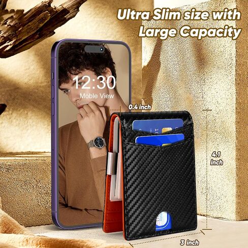 KE'VERSO Slim Wallet for Men Gifts 12 Card Slots ID Window With Money Clip Minimalist RFID Front Pocket Bifold Leather Small Thin Gift Box Dad Birthday Christmas Regalos Hombres in Saudi Arabia