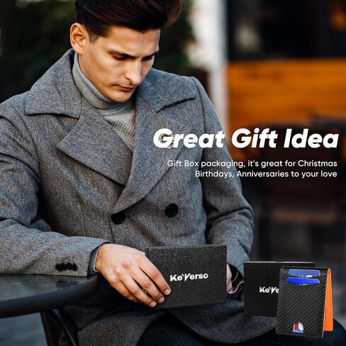 KE'VERSO Slim Wallet for Men Gifts 12 Card Slots ID Window With Money Clip Minimalist RFID Front Pocket Bifold Leather Small Thin Gift Box Dad Birthday Christmas Regalos Hombres in Saudi Arabia