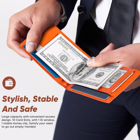 KE'VERSO Slim Wallet for Men Gifts 12 Card Slots ID Window With Money Clip Minimalist RFID Front Pocket Bifold Leather Small Thin Gift Box Dad Birthday Christmas Regalos Hombres in Saudi Arabia
