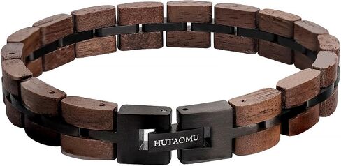 Wood Bracelets Mens Women,Walnut with Stainless Steel Bracelet Links,Gift Box Included - Unique Link Bracelet for Anniversary, Birthday, Wedding, Graduation,8" S09-1 in Saudi Arabia
