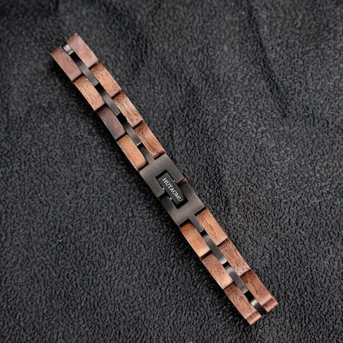 Wood Bracelets Mens Women,Walnut with Stainless Steel Bracelet Links,Gift Box Included - Unique Link Bracelet for Anniversary, Birthday, Wedding, Graduation,8" S09-1 in Saudi Arabia