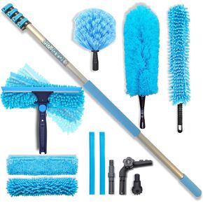 IGADPole Cleaning Kit with 20 ft Pole Extension Pole Squeegee, Cobweb, Microfiber duster and Chenille Duster