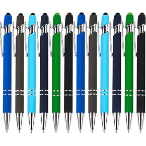 Ballpoint Pens with Stylus Tips，10 Pcs Retractable Metal Stylus Pen for Touch Screens, 1.0 mm Black Ink(Morandi color)