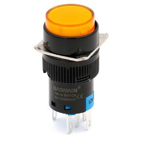 Baomain 5/8" 16mm Push Button Switch Momentary Round Cap LED Lamp Orange Light DC 12V SPDT 5 Pin 5 Pack