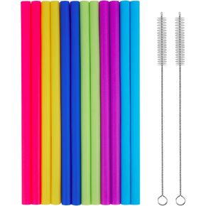 14 PCS Reusable Silicone Straws with Cleaning Brushes, tifanso Extra Wide Large Straws, Great for for 30oz and 20oz Tumblers Yeti/Rtic, 10" Extra Long Flexible Jumbo Drinking Straws for Milkshakes