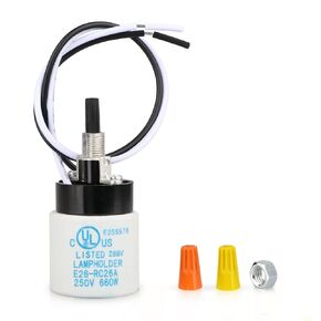 E26 E27 Ceramic Light Socket with Rotary Knob Switch, Helunsi Porcelain E26 Light Socket, Medium Base Lamp Holder with 12 Inch Wire Lead, Replacement E26 Edison Halogen Incandescent LED Bulbs - 1 Pcs