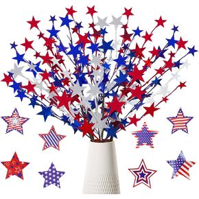 6 Pcs 4th of July Artificial Flowers 24 “ Patriotic Berry Picks Faux Red White Blue Berrise Stem for Memorial Day Independence Day Home Table Centerpiece Decor