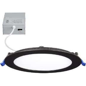 Maxxima 6 in. Ultra-Thin Recessed LED Downlight with Junction Box, Black Trim, 5 CCT Color Selectable (2700K/3000K/3500K/4000K/5000K), Dimmable, 1000 Lumens