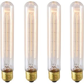 E26 40W Vintage Light Bulb T9/T185 Antique Filament Lamp T10/T30 Long Tubular Bulb Retro Amber Incandescent Light for Chandelier Pendant Industrial Hanging Light 2200K Warm White AC 110V Pack of 4