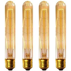 CTKcom T9/T185 40W Vintage Edison Light Bulbs E26 E27 Base(4 Pack)- Tubular Bulb Nostalgic Tungsten Filament Antique Incandescent Bulb Golden Tinted Glass for Industrial Wall Sconces Pendant Lighting