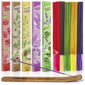Incense Sticks, Scent of Sandalwood, Lavender, Rose, Patchouli, Vanilla Coconut, Perfect for Yoga, Aromatherapy, Meditation, Gift Set for Women, Mother's Day, 150 Sticks with Incense Holder