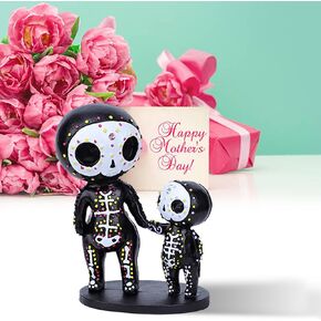 Sugar Skull Decor - Sugar Skull Couple Statue for Halloween Home Decor - Day of The Dead Decor for Home - Resin Crafts Skeleton Memorial Sculpture - Dia De Los Muertos Decorations (A)