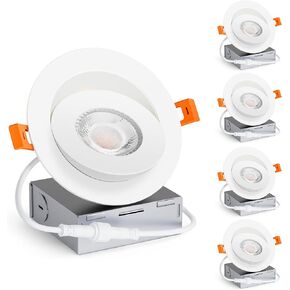 4 Pack 4 inch 5CCT LED Gimbal Recessed Light with Junction Box, 360°+90° Adjustable Directional Eyeball Lighting, Dimmable, 2700K/3000K/3500K/4000K/5000K, 950LM, 10W=85W-ETL&FCC