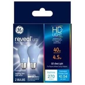 GE Reveal HD+ LED Light Bulbs, 40 Watt, A15 Ceiling Fan Bulbs (2 Pack)