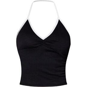 SOLY HUX Women's Music Festival Outfits V Neck Sleeveless Halter Tops Ruched Backless Cami Crop Top