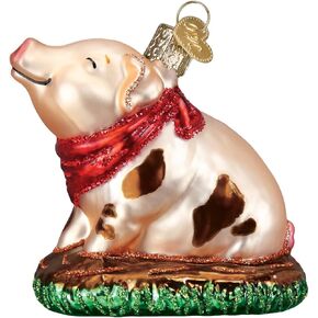 Old World Christmas Piggy in The Puddle Ornament, Pink