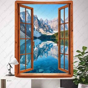 Aidatain Window Tapestry Mountain Lake Forest Scene Tapestry Nature Landscape Wall Hanging, Flannel Art Large Tapestries 40"x30" Flannel for Bedroom Home Decor GTFNAT0132