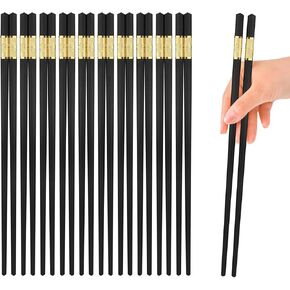 10 Pairs Non-Slip Fiberglass Chopsticks, Reusable Chopsticks Gift Set Dishwasher Safe, Easy to Use and Clean, Square Lightweight for Home Kitchen, Hotel, Restaurant Dining Tools, Black and Gold