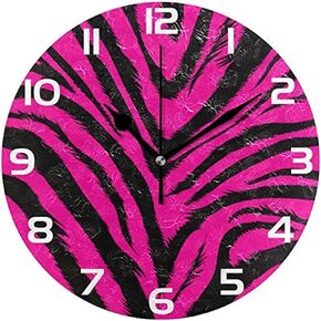 ALAZA Hipster Pink Black Zebra Fur Round Wall Clock, Silent Non Ticking Oil Painting Home Office School Decorative Clock Art