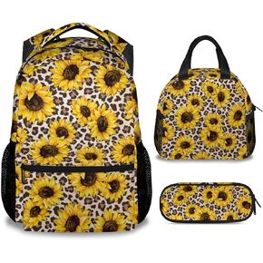 Kids School Backpack for Boys Girls, 16" Black Backpacks for School, Aesthetic Sunflower Pattern Large Capacity Bookbag for Preschool School