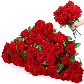 12 Bunches Artificial Rose 84 Heads Silk Flower Roses with Stems Fake Rose Bouquet for Gift for Wedding Bridal Valentine's Day Home Office Parties Decoration(Pink)