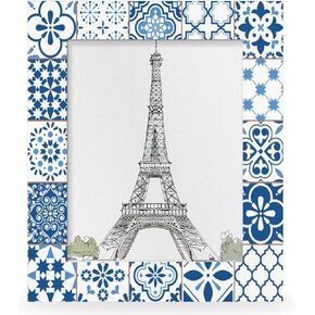 4x6 Picture Frame Retro Blue Tiles Photo Frame for Wall and Tabletop Display Wooden Photo Picture Frame Home Decor