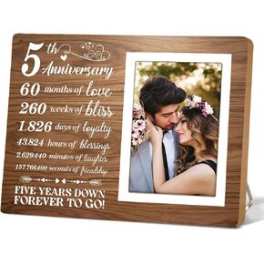 5th Souvenir gifts Frame Picture, Souvenir photo frame, 5th Picture Frame Decoration, 5th Wedding Gifts for Parents Couple, Marriage Gifts for Him Her, Five Years Down Forever To Go