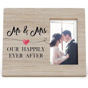 Wedding Picture Frames, Mr and Mrs Picture Frames, Newlywed Photo Gift for Wedding, Wedding Gifts, Couples Picture Photo Frame, Our Happily Ever After Wood Picture Frames for 4x6 Photos