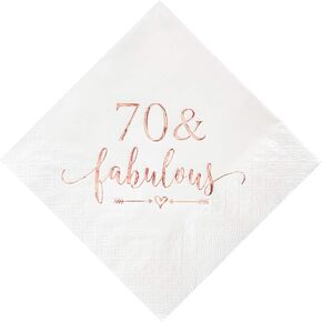 Crisky 70 and Fabulous Cocktail Napkins Gold for Women 70th Birthday Decorations, 70th Birthday Bevergae Dessert Cake Table Supplies, 50Pcs, 3-Ply