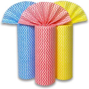 Disposable Cleaning Cloths Wipe Roll, Dish Wash Cloths, Cleaning Washcloth Towel for Kitchen Bathroom Furniture and Car (Pack of 3-Rolls, 150-Sheets Total)