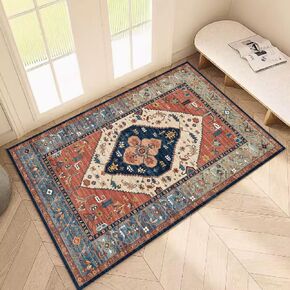 Area Rug - 6x9 Washable Bedroom Rug,Soft Non Slip Non-Shedding Kitchen Mat Indoor Accent Entry Carpet for Living Dining Playroom Nursery Camper (ZR1- Washed carpet-Red, 6'x9')