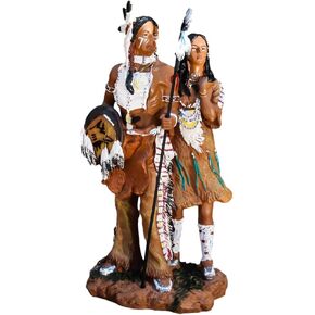 Ebros Gift Colorful Hand Painted Proud Tribal Native American Indian Couple Statue Eagle Warrior Spear Hunter Husband and Wife Family Decorative Figurine 12.5" Tall As Indian Heritage Decor Sculpture