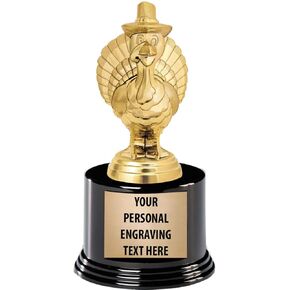 Crown Awards Turkey Trophies with Custom Engraving, 6.75" Personalized Pilgrim Turkey Trophy On Deluxe Round Base Prime