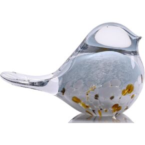 DOVDOV Hand Blown Glass Bird Statue Home Decor, Small Blue Glass Art Bird Sculpture for Office Desktop on Dresser entryway Decorative Ornament and Paperweight.