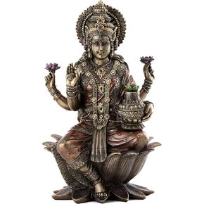Top Collection Seated Lakshmi Hindu Statue - Goddess of Wealth, Fortune, Wisdom, and Prosperity Sculpture in Premium Cold Cast Bronze - 12.5-Inch Collectible Figurine