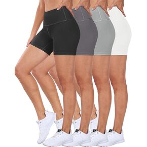ATHVOTAR Spandex Biker Yoga Shorts Women, 3'' / 5'' / 10'' High Waisted Booty Workout Shorts(5" Black/Gray/Light Gray/White,XL)