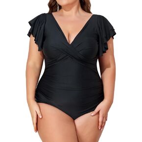 Smismivo Plus Size Swimsuits for Women Tummy Control One Pece Bathing Suit Full Coverage Short Sleeve Swimwear