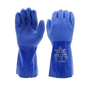 SHOWA Size 10 Blue ATLAS Cotton Lined 1.3 mm Cotton And PVC Chemical Resistant Gloves, X-Large