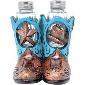 BestGiftEver Decorative Salt and Pepper Shakers Set with Holder Figurine Cowboy Boots with Star and Hat Accents - Western-Inspired Kitchen Home Decor Gift Idea for Rustic Cabin Lodge Decor Enthusiasts