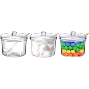 Acrylic Set of 3 Condiment Container Seasoning Box Spice Container with Lids and Spoons for Kithchen Gourmet Organizer for Home