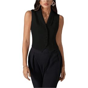 SweatyRocks Women's Button Front Vest Blazer Lapel Collar Sleeveless Slim Fit Jacket Top