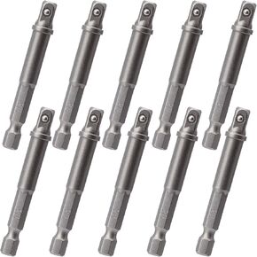 OIIKI 10 Pack 1/4 inch Square Socket Adapter Bit Set, Impact Driver Power Bits for Automotive DIY-1/4 Hex Shank
