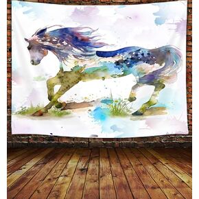 Horse Tapestry, Wild Animal Galloping Herd Running Sand Western Cowboy Tapestry Wild Farm Animal Lifelike Running Horse Tapestry Wall Hanging for Home Dorm Decor Art Living Room Bedroom(60X40inches)