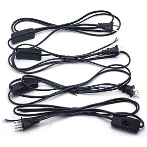 Lamp Cord with Switch Plug, Extension Cords 6 Foot Wiring Stripped Ends Ready for Light Project and Repair Lights Cable-4Pack Black