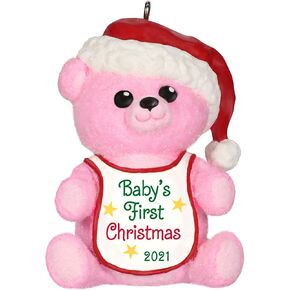 Hallmark Keepsake Christmas Ornament, Year Dated 2021, Baby Girl's First Christmas Pink Bear
