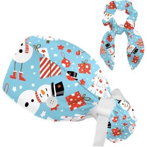 Women’s Working Cap with Button and Ribbon Tie, Long Hair with Hair Band Christmas Reindeer Wear Scarf Pin