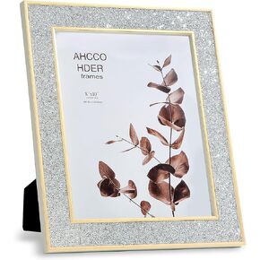 Picture Frame 4x6 Photo Frame Gold Edge Silver Crystal Diamonds with Real Glass,Horizontal and Vertical for Wall Hanging and Tabletop personalized Gifts for Wedding Graduation (1, 4"x 6 ")